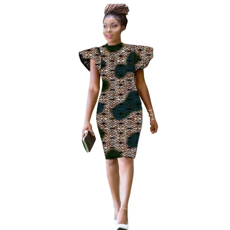 African Print Dresses for Women Sexy Party Dashiki Outfits Mini Length Short Sleeve O-neck Office Dresses