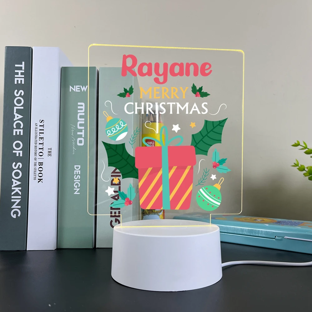 Gepersonaliseerde Lamp Acryl Led Nacht Voor Kerstcadeau Print Kids Naam Voor Led Tafellamp Kerstboom