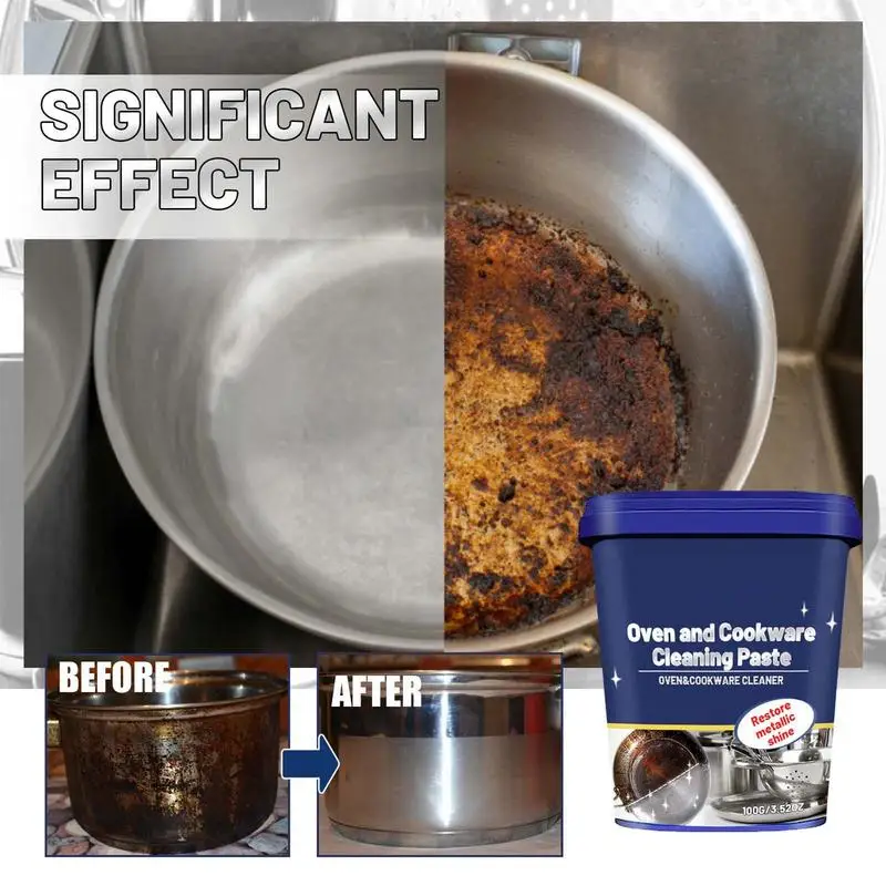 Stainless Steel Cleaning Pastes 100g  Powerful Fast Acting Kitchen Cookware Cleaner with Sponge Rust Removal Cleaning Agent