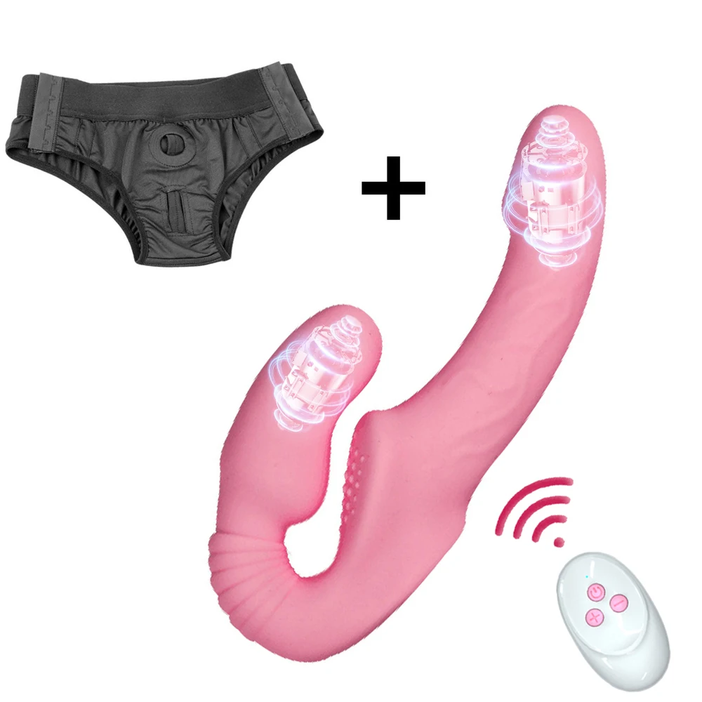 Strapless Strap on Dildo Vibrators for Women Double Head Vibrating Penis Dildo for Lesbian Erotic Adult Sex Toys for Couples 18+