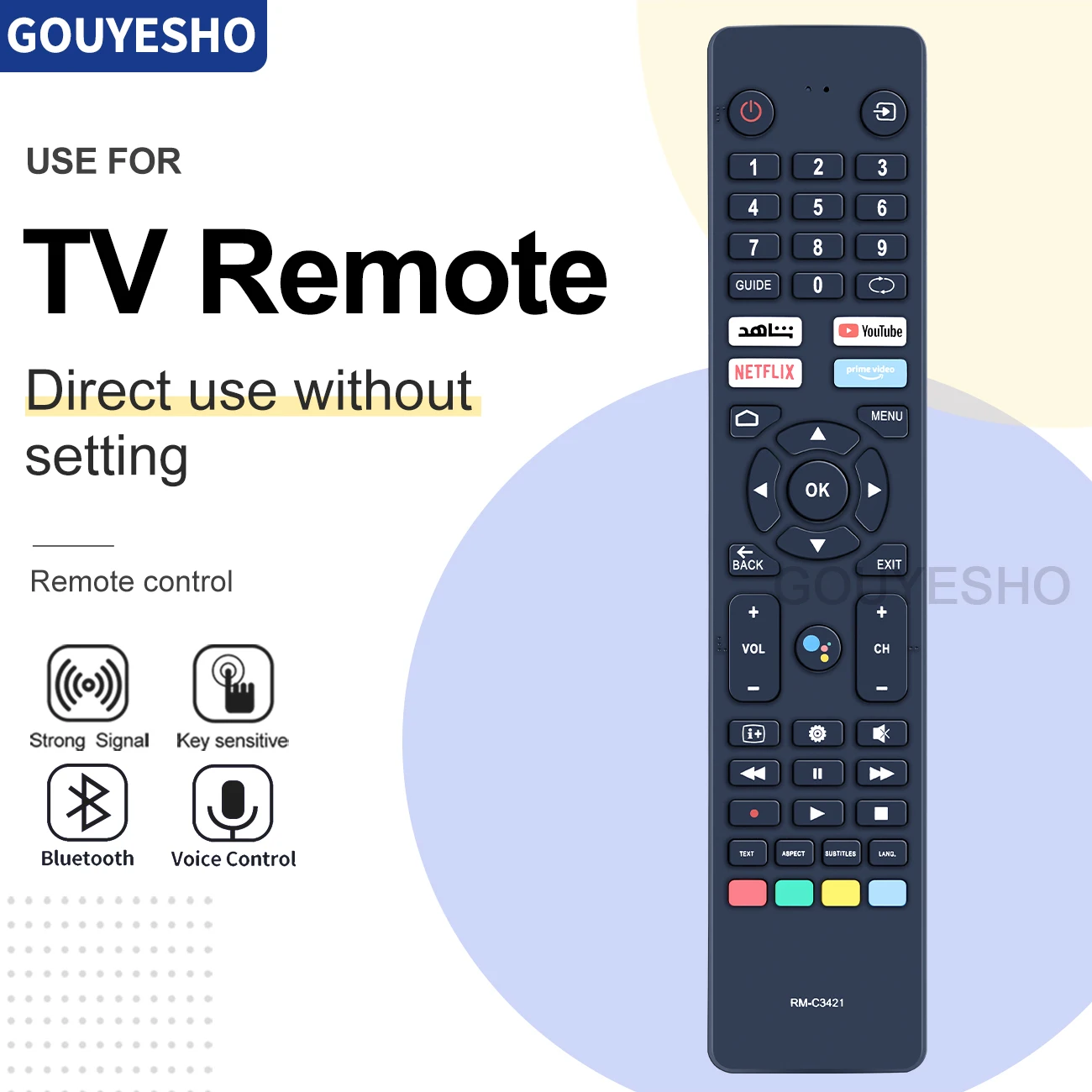 

New Voice Remote Control For JVC RM-C3421 RM-C3421A Smart 4K UHD LED Android TV