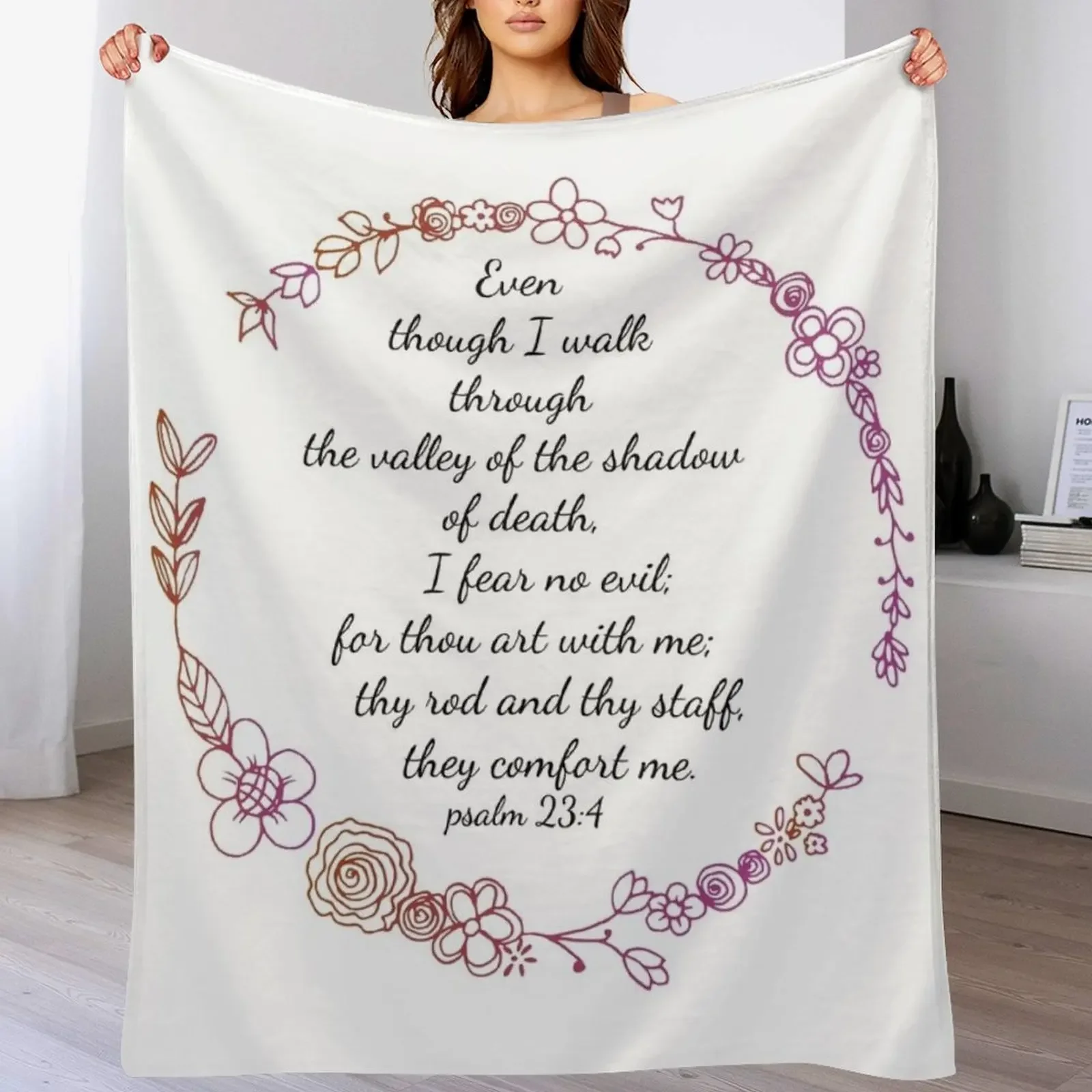 

Psalm 23:4 Even though I walk through the valley of the shadow of death Throw Blanket Luxury Quilt funny gift Blankets