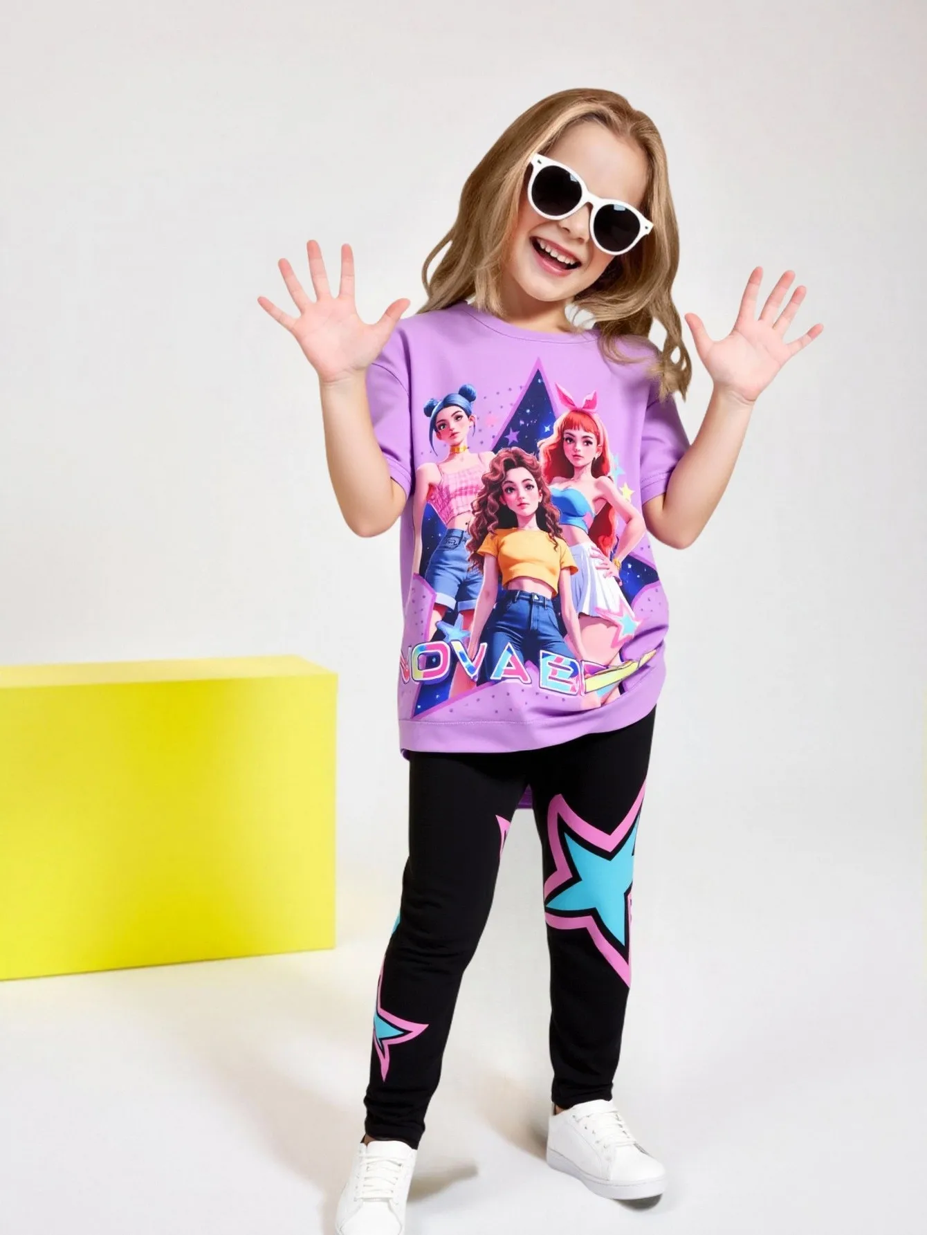 Frühling/Sommer K-Pop Cartoon Anime 3D-Druck Mädchen Mode Zweiteiler Set Rundhals T-Shirt Slim Fit Hose – Detail 3