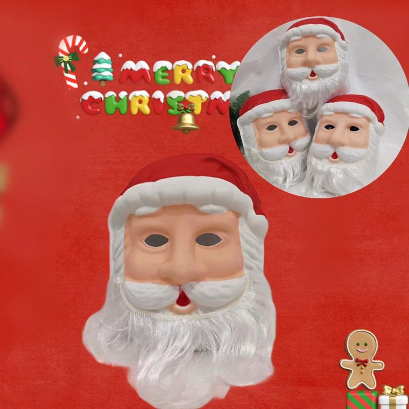 

Christmas Santa Claus Plastic Mask With Red Santa Hat Adult Santa Claus Costume Props Cosplay Dress Up Xmas Party Carnaval Mask