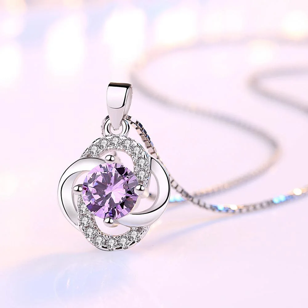 

925 Sterling Silver Flower Amethyst Pendants Necklaces For Women Party Fashion Jewelry Accessories Wholesale Jewellery