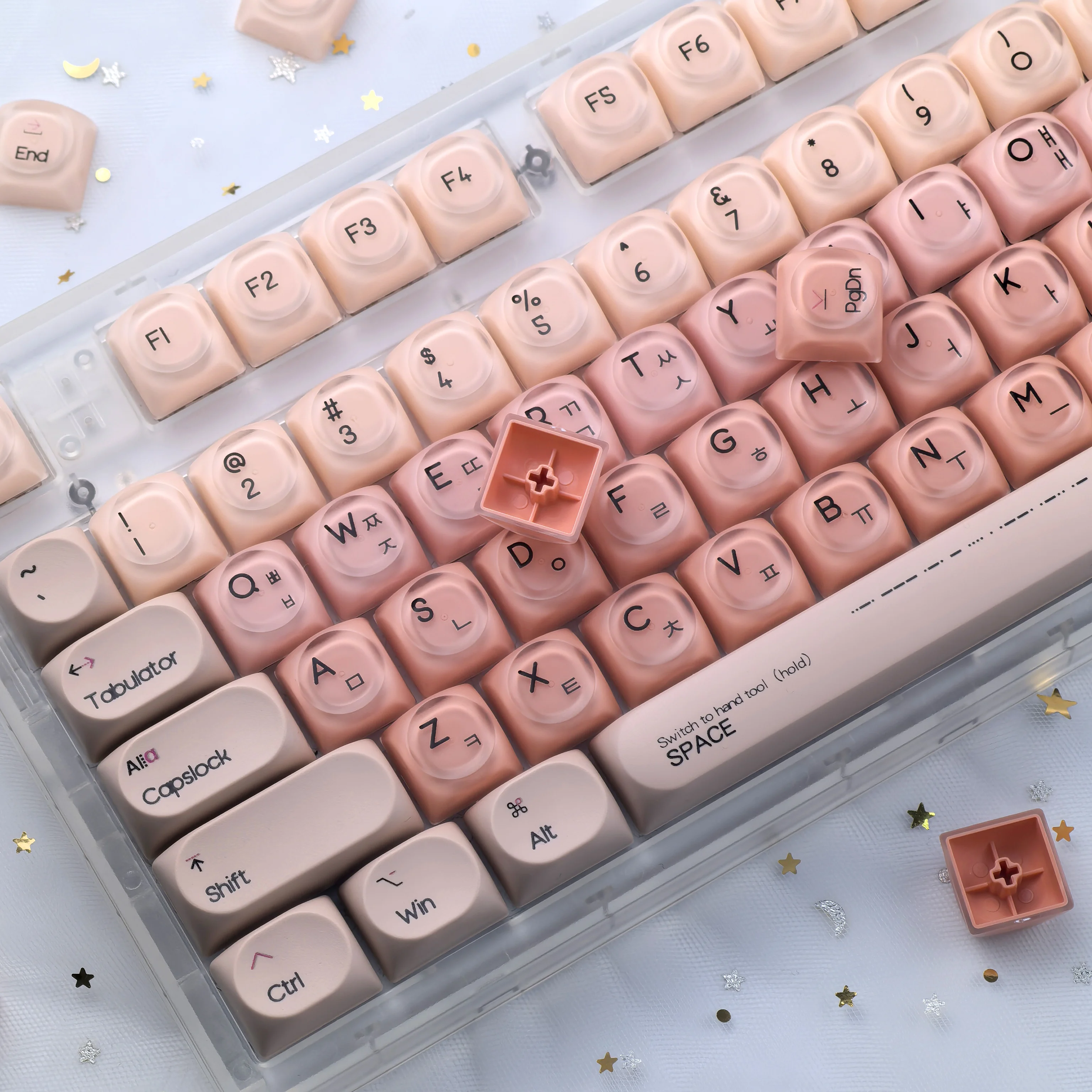 Capuchons de touches coréens roses, fond de teint liquide, 136 touches Hoa Pbt + Pc, ronds, mignons, pour clavier mécanique Mx