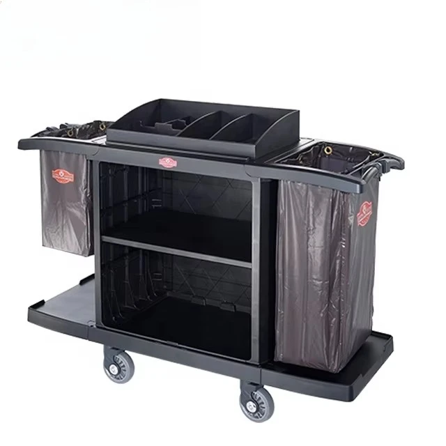 

Hotel Multifunctional Plastic Utility Service Hand Carts Housekeeping Cleaning Maid Servicing Trolley Cart