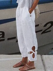 2024  para mujer, Pantalón cómodo de color liso con bolsillos laterales, color blanco y negro, a la moda para primavera y verano