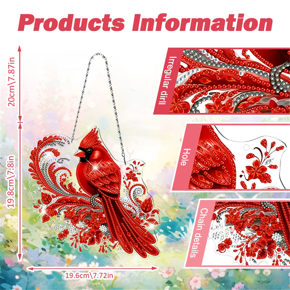 

Acrylic 2D Flat DIY Red Cardinal Hanging Diamond Art Kits Wall Door Decoration