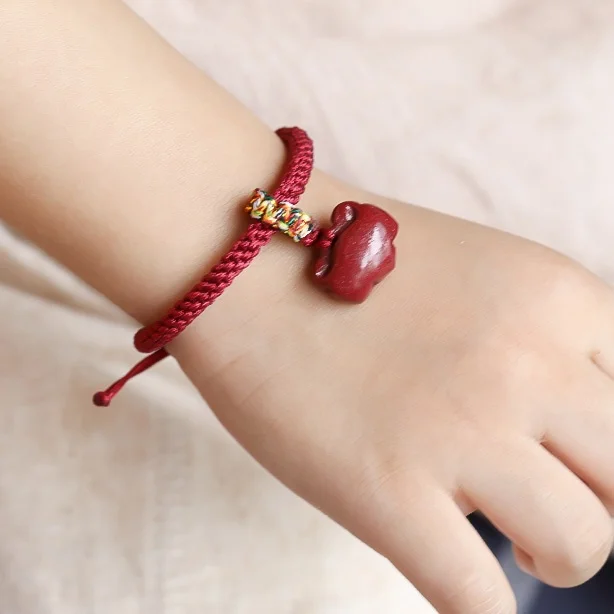 

5A Natural Cinnabar Pixiu Pi Xiu Pi Yao Handmade Braid Bracelet Zinnober Genuine Vermilion