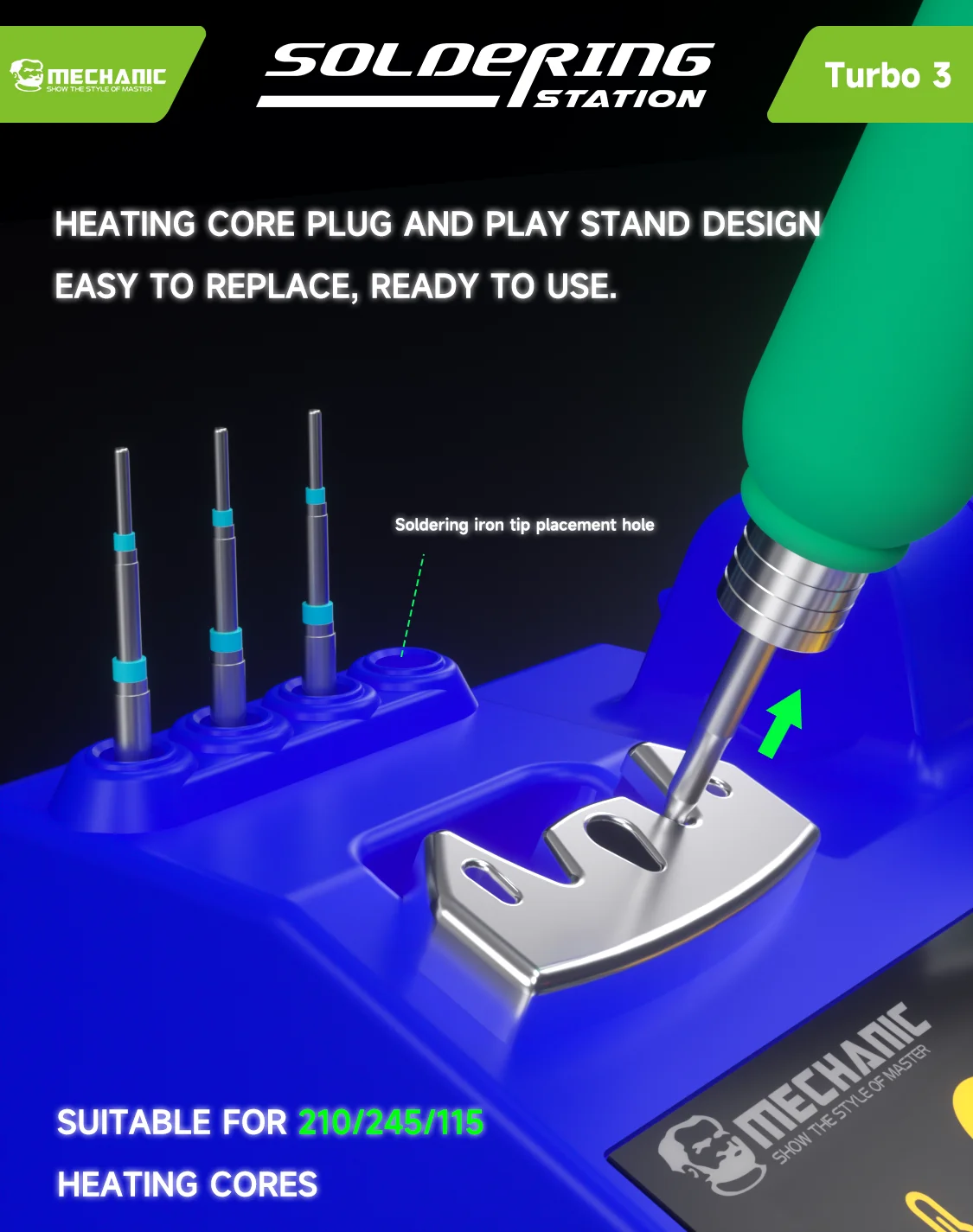 MECHANIC Turbo 3 Smart Soldering Station 150W 2.8" OLED Display C210 Handle Tips for Phone PCB BGA Rapid Heating Repair Welding - view 6