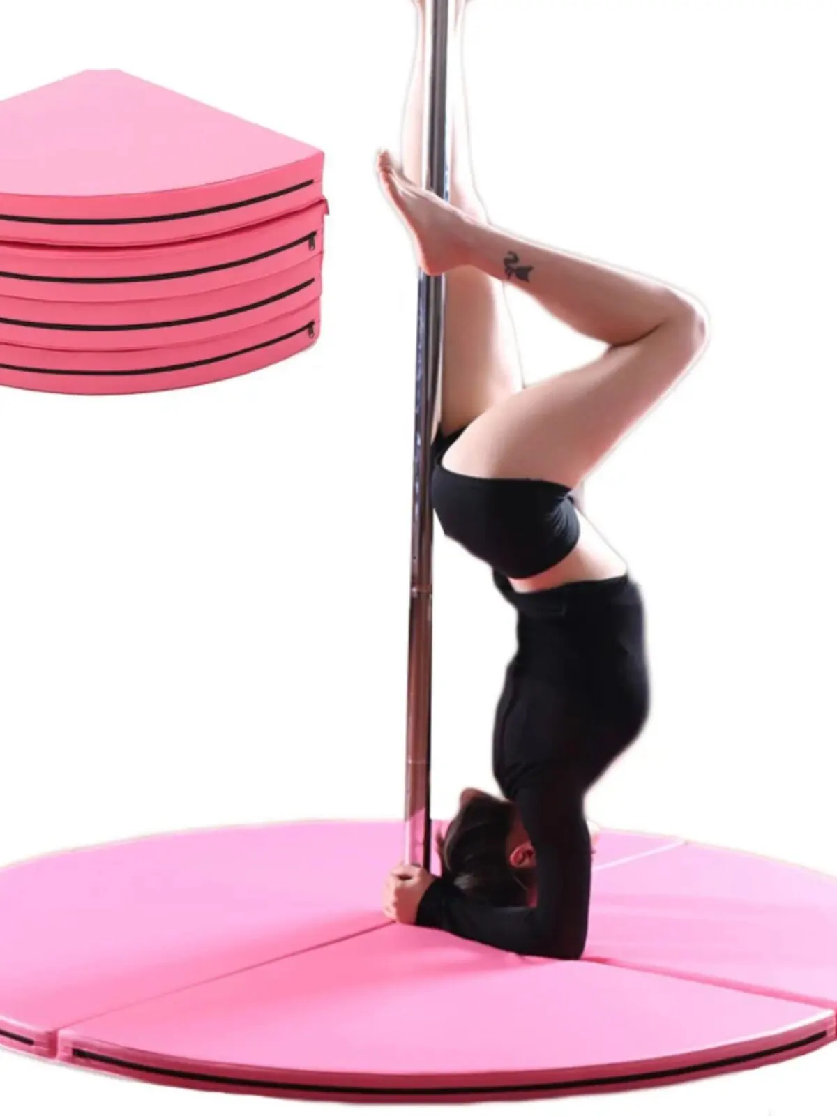 Pole dance mat four fold round folding mat thickened air yoga gymnastics mat beginner dance anti-drop  protection