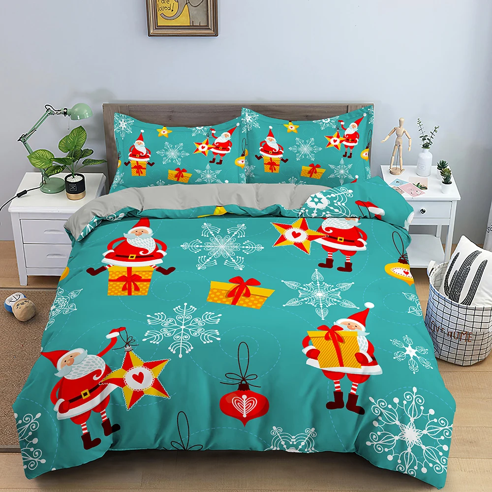 Merry Christmas King Queen Duvet Cover XMAS Bedding Set for Kid Santa Claus Quilt Cover Cartoon 2/3pcs Polyester Comforter Cover