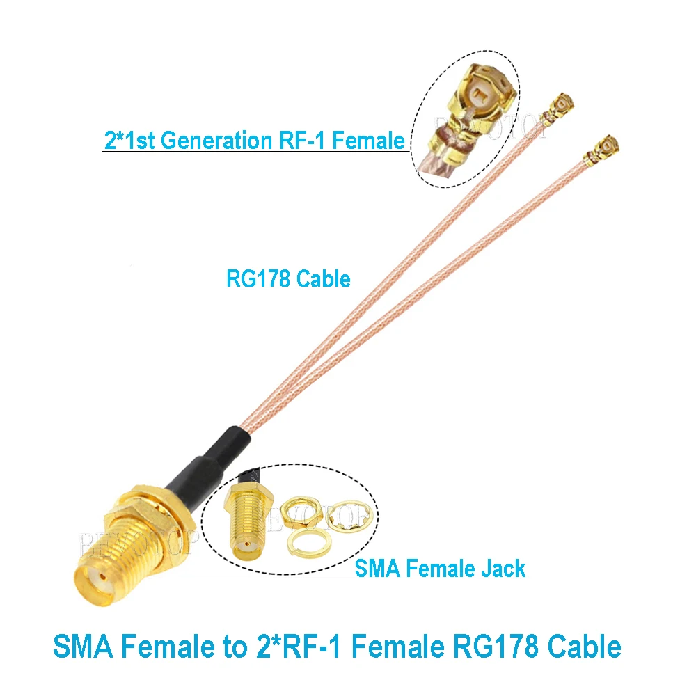 SMA Female to 2 SMA Splitter Cable with 2 X u.FL IPX Female RG178 Cable Pigtail Jumper for WIFI Antenna Extension Coaxial Cable