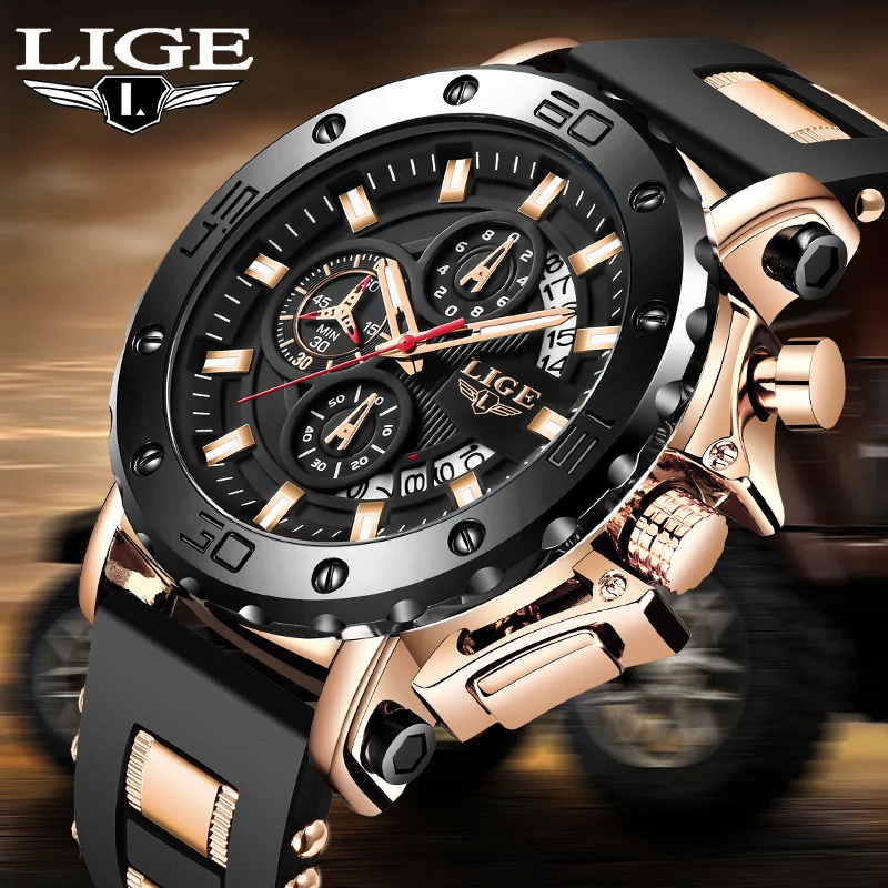 LIGE Top Brand Luxury Men Watch Fashion Silicone Waterproof Quartz Watches for Men Casual Sport Man Wristwatches Auto Date Clock