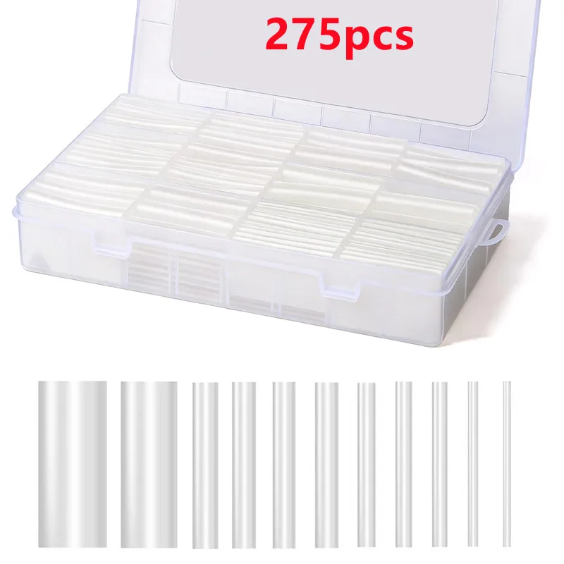 275pcs Clear Heat Shrink Tubing Kit 3:1 Ratio Adhesive Lined For Marine Grade Shrink Wrap Industrial Electrical Cable Sleeve