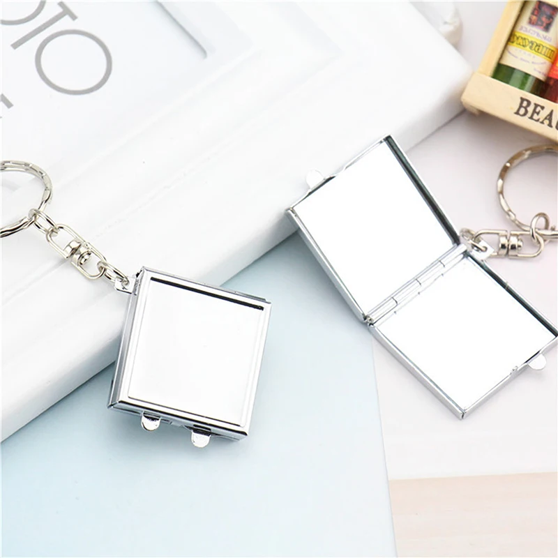 Round Heart Oval Square Shape Double Sided Cosmetic Mirror Metal Folding Keychain Makeup Mini Mirror