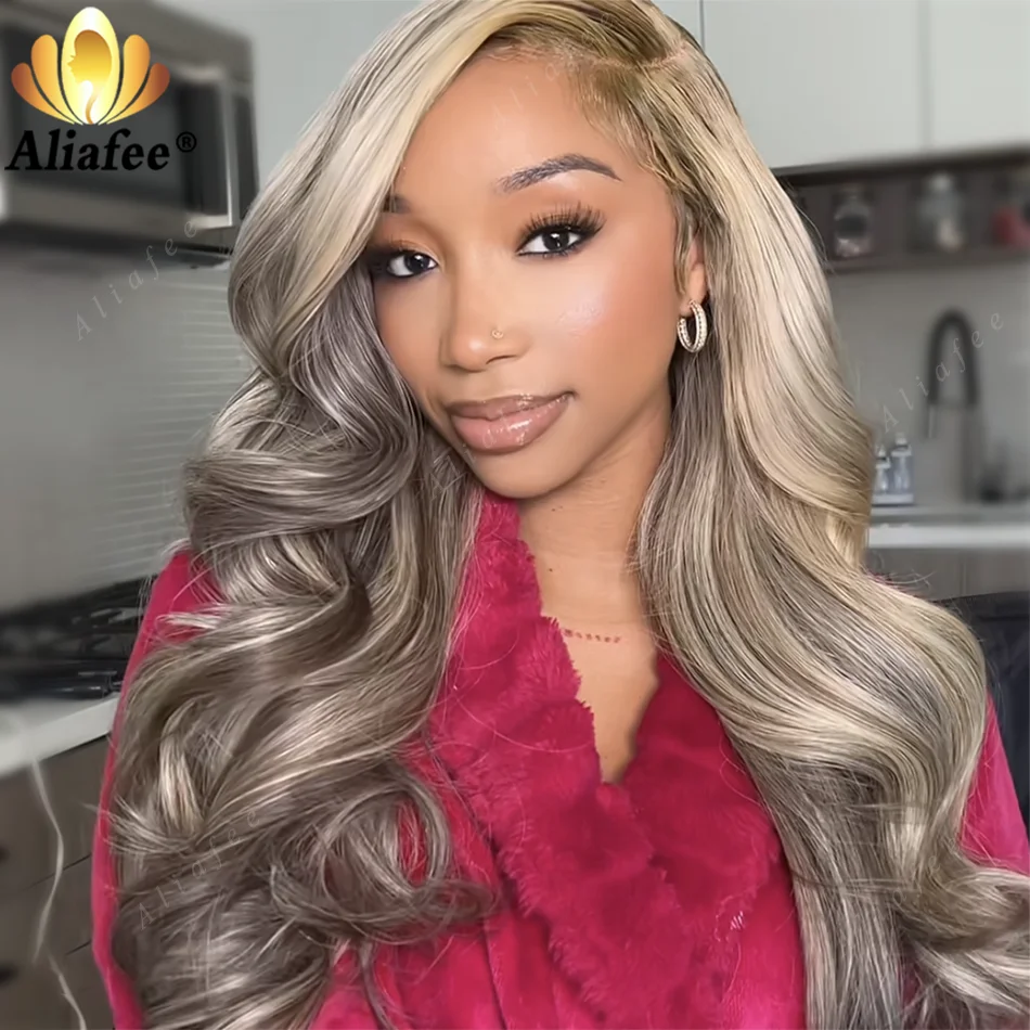 Transparent 200%  Brown Blonde Body Wave 13x6 Lace Frontal Wig Human Hair Balayage Highlight 613 Blonde 13x4 Lace Frontal Wig