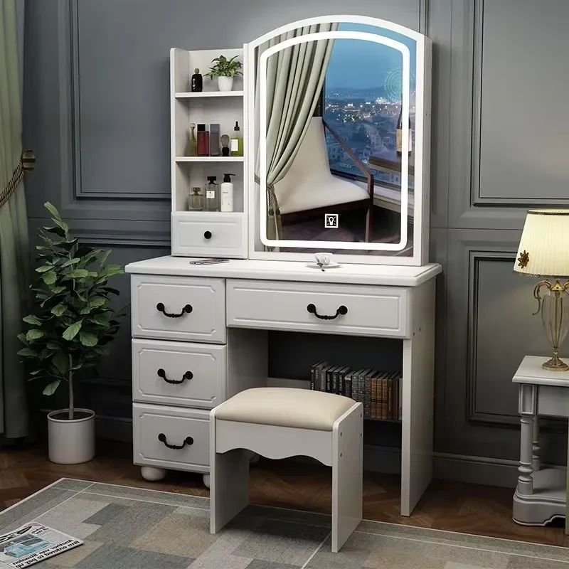 Nordic Cream Style Dressing Table with Lighted Mirror Popular Vanity Table with Stool Simple Designer Dressing Table for