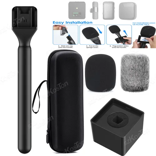 Mango de micrófono para DJI Rode, soporte de micrófono inalámbrico GO para entrevista con caja de espuma para parabrisas, adaptador de mano para micrófono Lavalier para TikTok