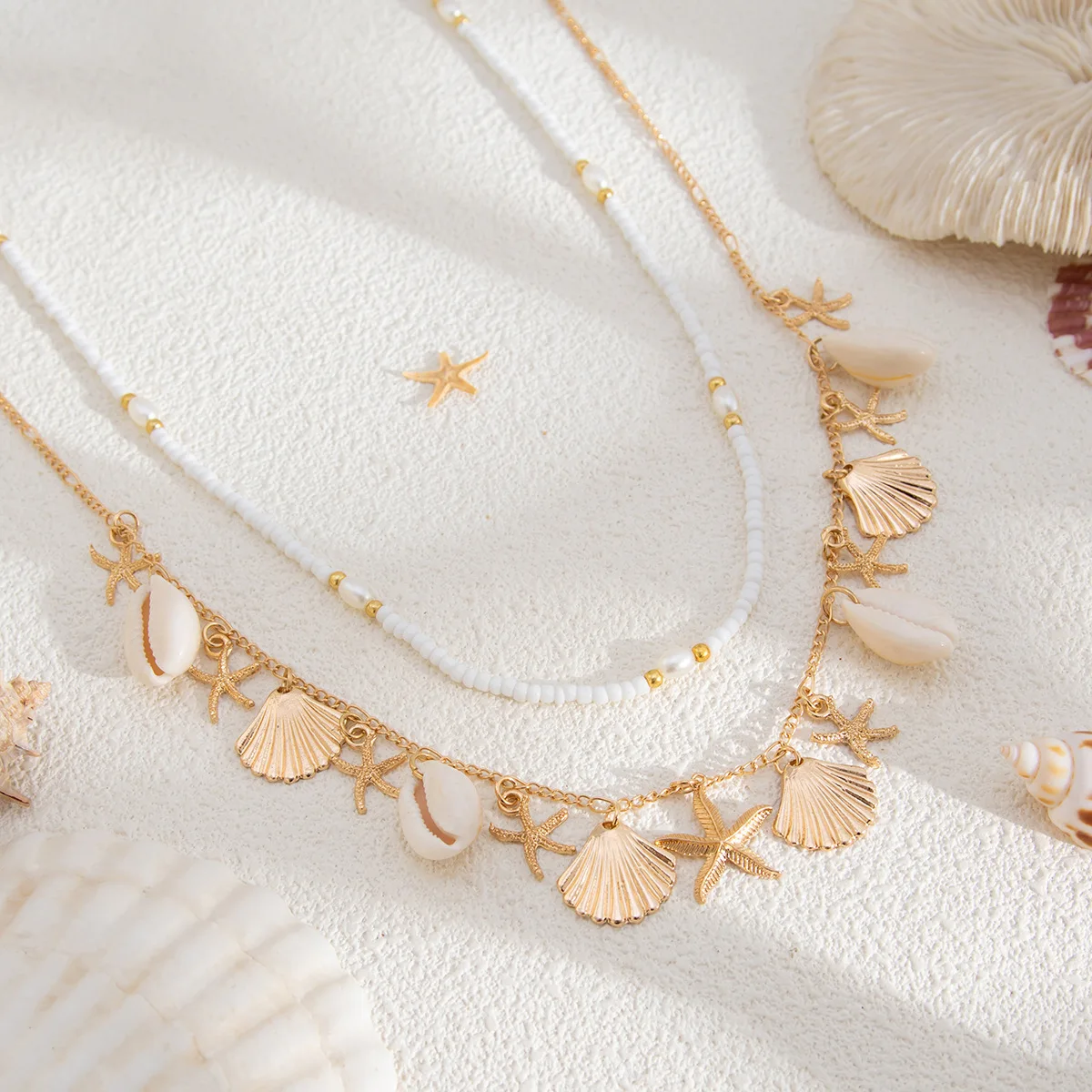 Body Chain with Shell and Star Beaded Tassel Pendant Ocean Themed Resort Wear Durable Lightweight Adjustable Premium Alloy