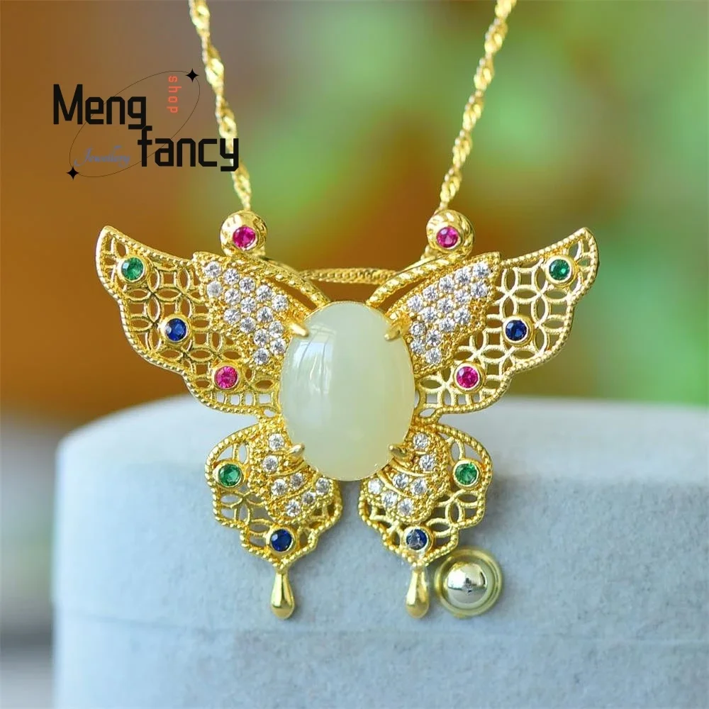 

Natural Hetian White Jasper Butterfly Necklace Pendant Exquisite Personalized Fashion Fine Jewelry Sexy Young Girls Holiday Gift