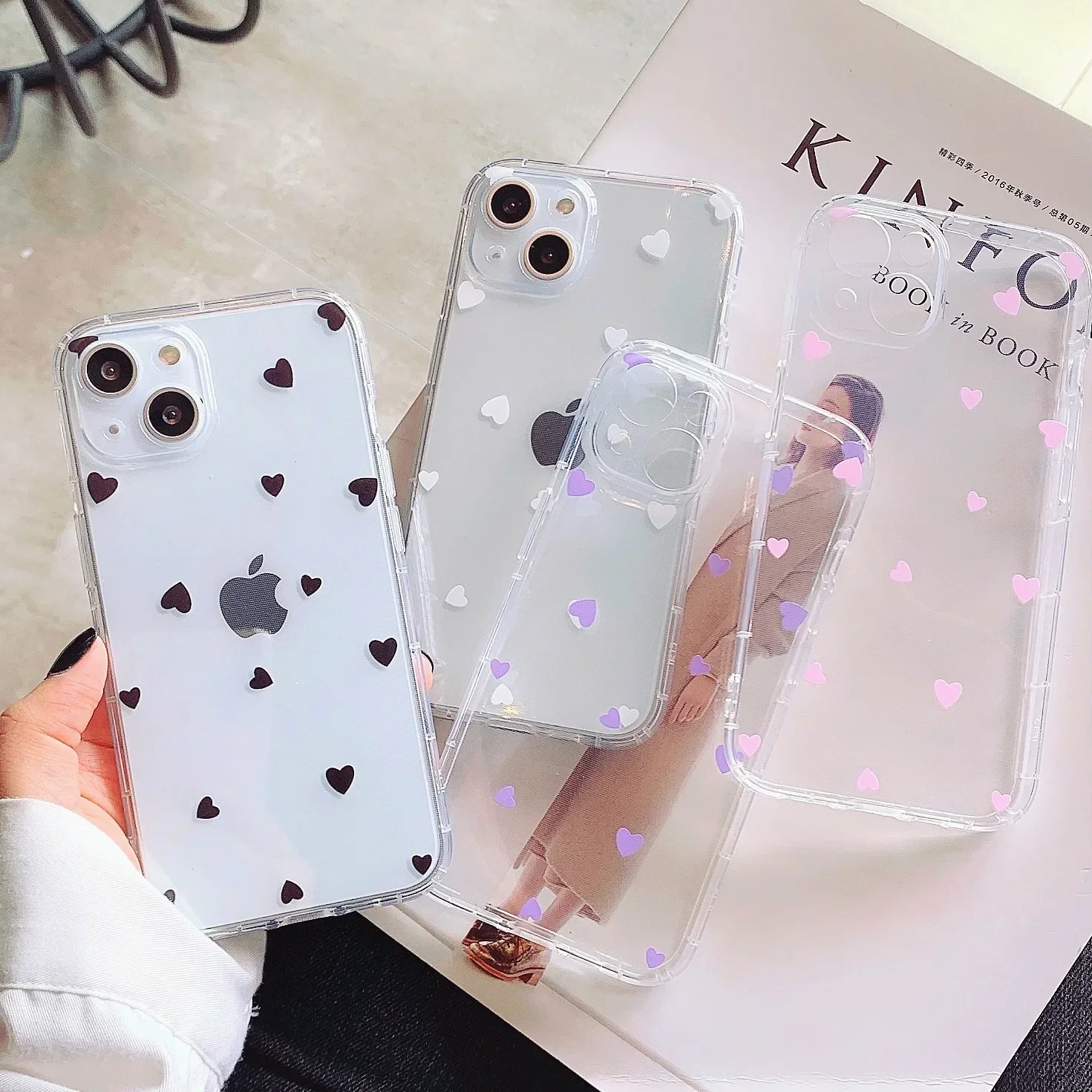 Phone Case For iPhone 16 15 14 13 12 11 Pro Max Mini 7 8 Plus SE Transparent Simple Love Heart Soft TPU For iPhone 13 Cute Cover