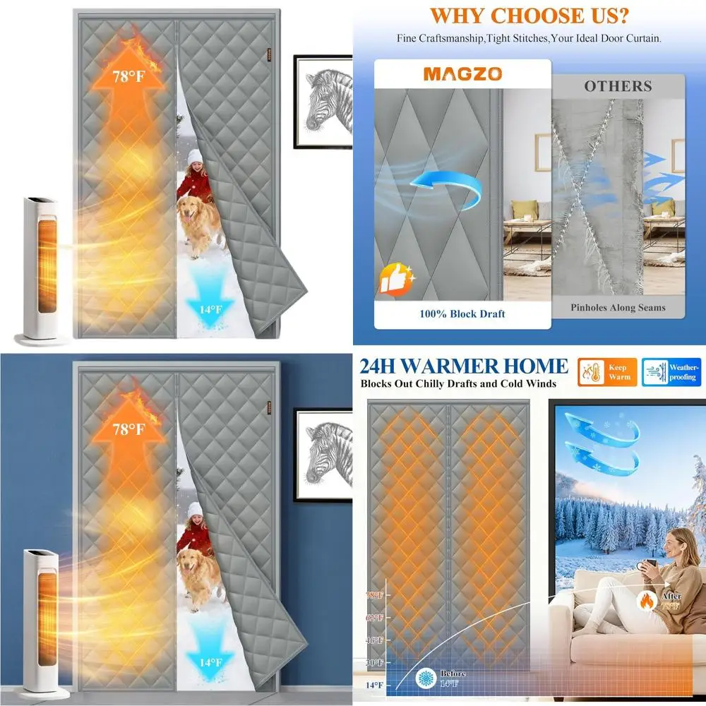 

Thermal Insulated Magnetic Door Curtain, 62 x 80, Protects Against Temperature Transfer, Ideal for Sliding Patio Doors, Grey