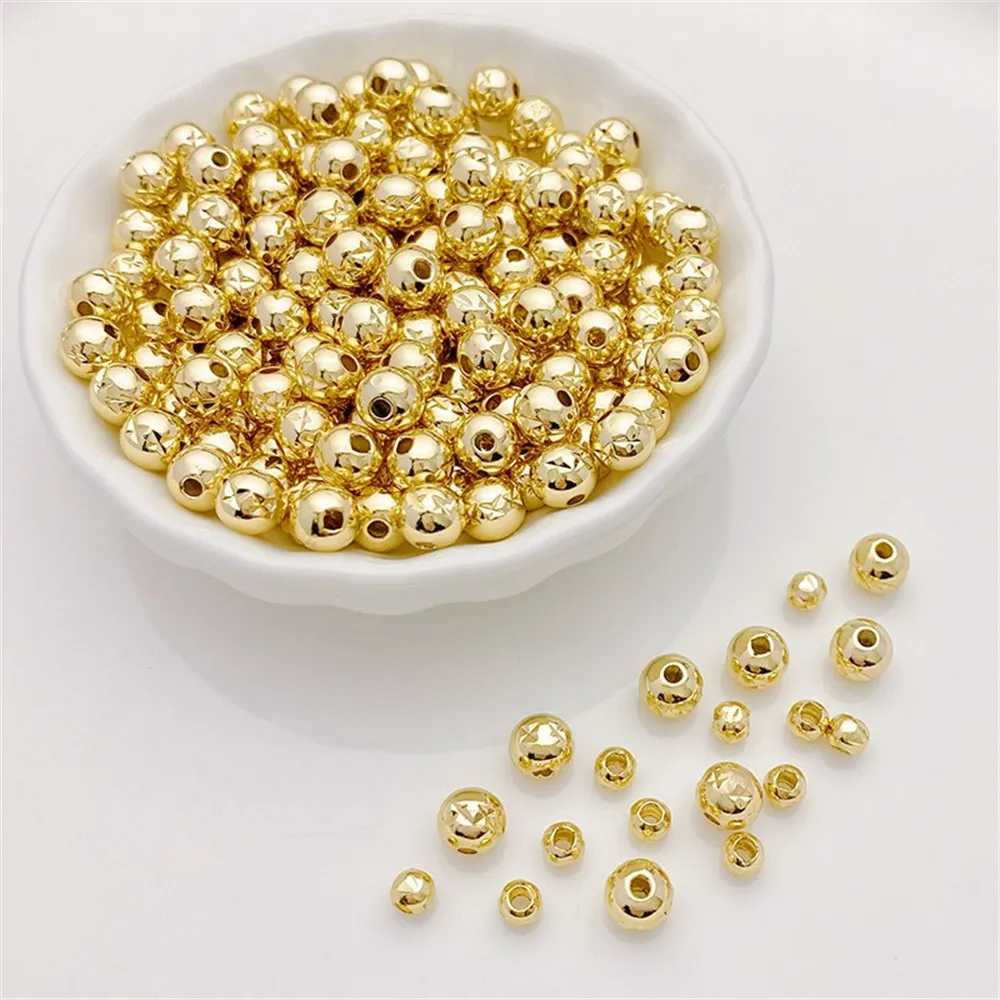 

14K Gold Car Flower Cut Surface Round Beads, Loose Beads, Handmade DIY String, Bracelet, Necklace, Jewelry Material Accessories