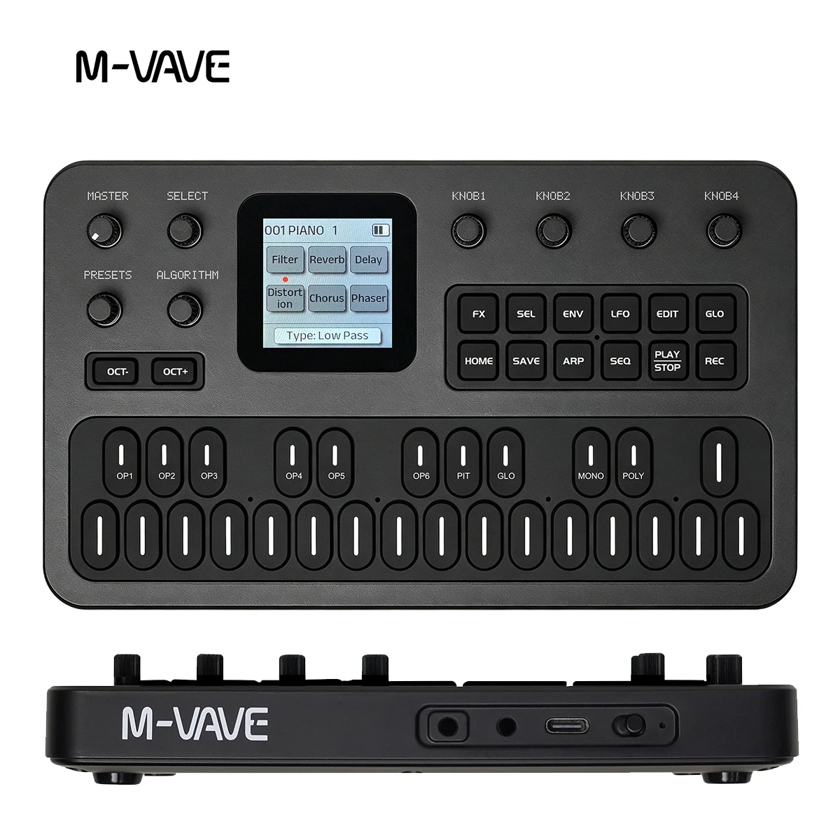 M-VAVE FM-1(SK15)  Black FM1 Sound Module with Keyboard 6 Operators, 32 Algos 128 Presets, Arpeggiator, Effects, Portable Design