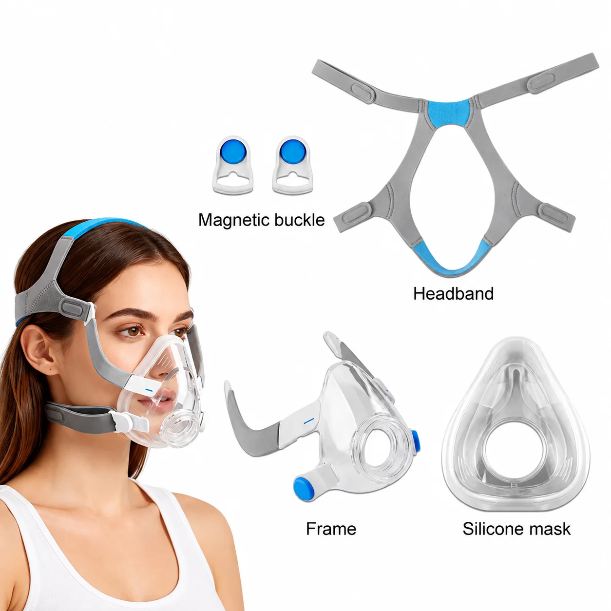 Replacement Parts Compatible with AirFit F20, Mask Frame, Silicone Cushion M L, Headgear with Magnetic Clips