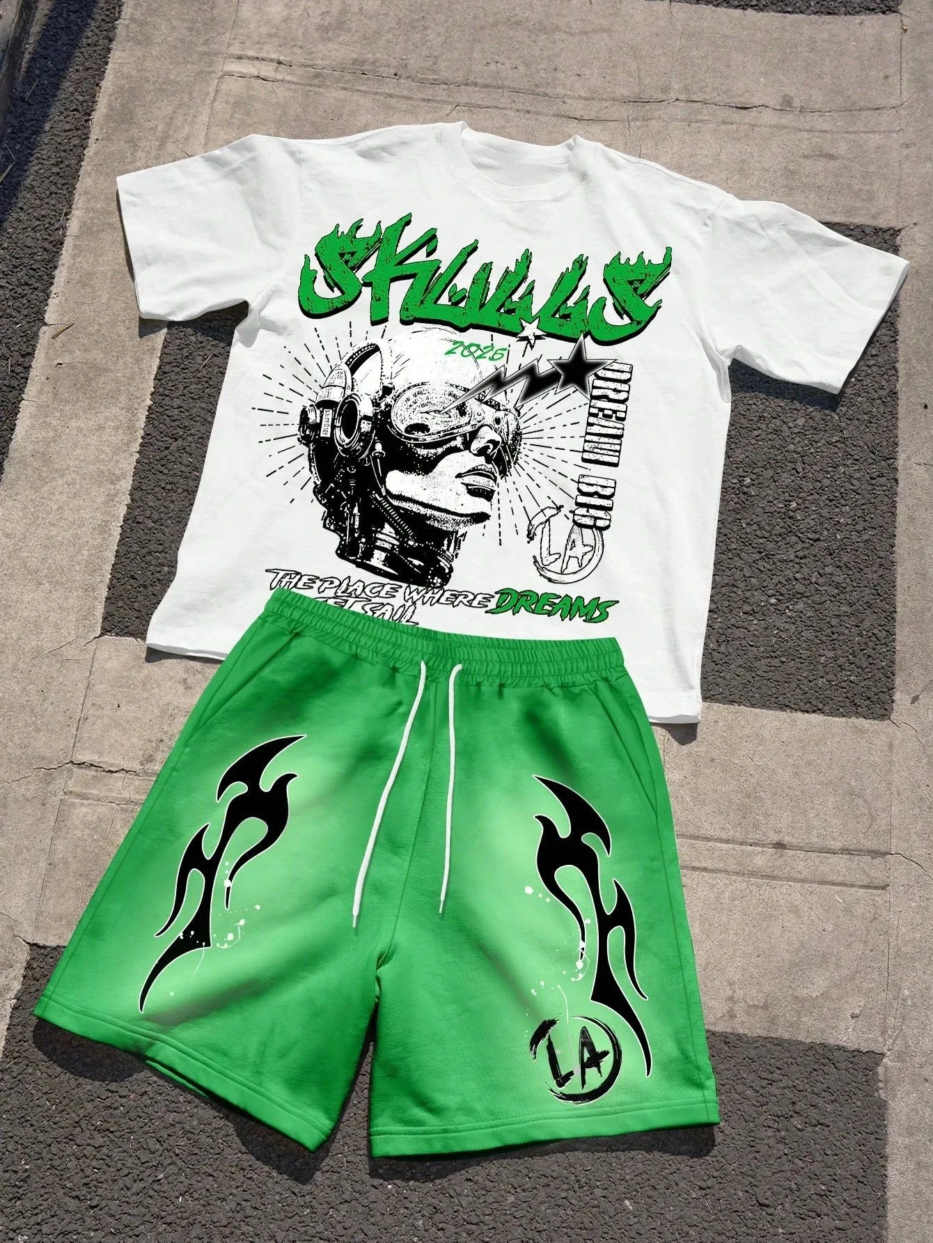 2025 Summer Men's and Women's Fashionable and Comfortable Letter 3D Printed Round Neck T-shirt Shorts Set Outdoor Casual Top