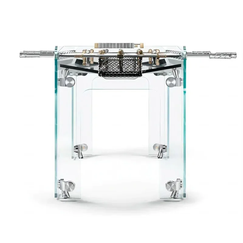 Modern Clear Foosball Table, Luxury Futuristic Tempered Glass Soccer Table, 12mm Thick Playing Surface