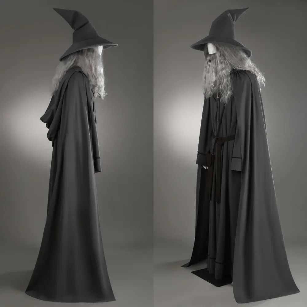 Grey Gandalf Cosplay Costume Robe Cloak Outfit with Hat Wig Beard Halloween Carnival Suit Custom Size