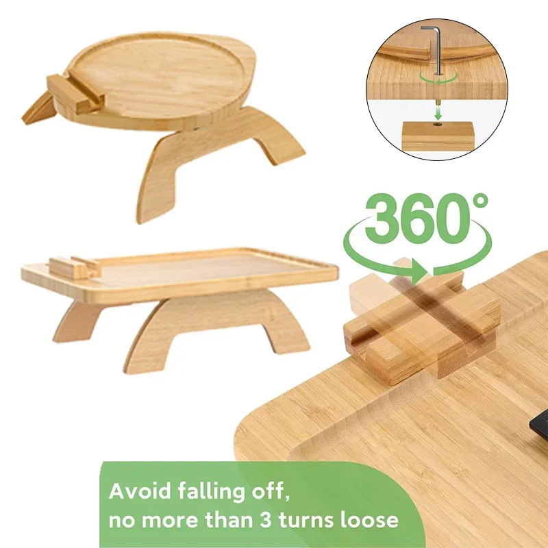 Foldable Couch Tray With 360° Rotating Phone Holder Bracket Armrest Sofa Clip On Side Table Snacks Drinks Remote Control Rack