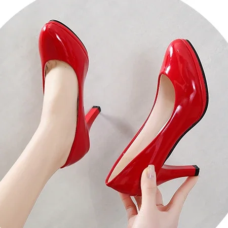 2023 New Women Dress Shoes Medium Heels Mary Janes Shoes Patent Leather Pumps Ankle Strap Ladies Shoe Office Zapatos Mujer