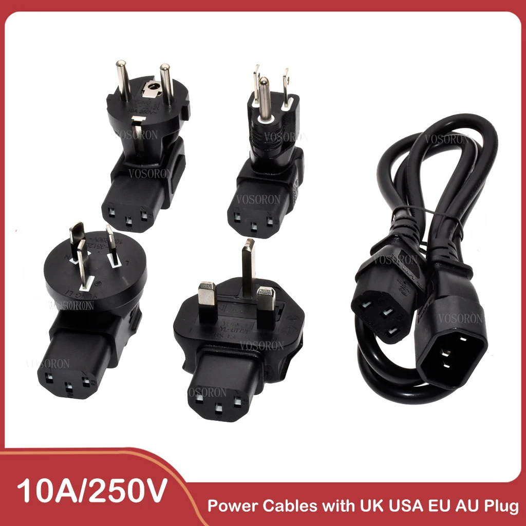 IEC C13 C14 Power Cord Extension Interchangeable Plug Computer AC Electrical Power Cables with UK USA EU AU Plug