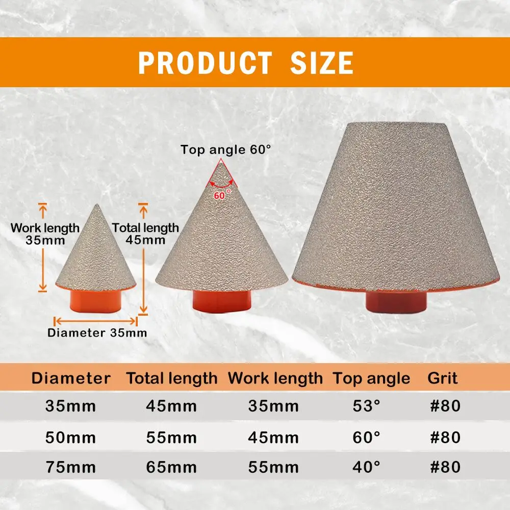 BGTEC 2pcs 35/50/75mm punte per smussatura diamantate brasate sottovuoto fresa per piastrelle in marmo ceramico foratura corona fresatura foro per lucidatura
