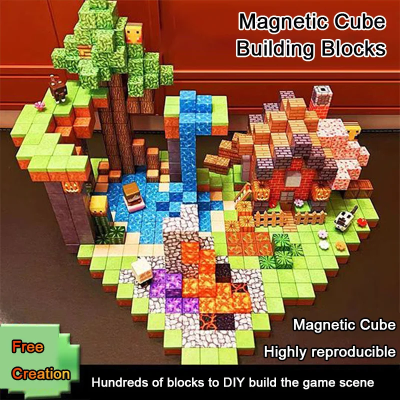 Blocos de cubos magnéticos-construir brinquedos mina ímã mundo montessori sensorial cubos brinquedos de construção