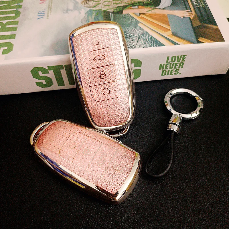 Rosa Rautenmuster TPU für Chery JAECOO J7 J8 TIGGo 8 PRO OMODA 5 Fernbedienung Smart Autoschlüssel Hülle Fob Tasche Schlüsselanhänger Zubehör