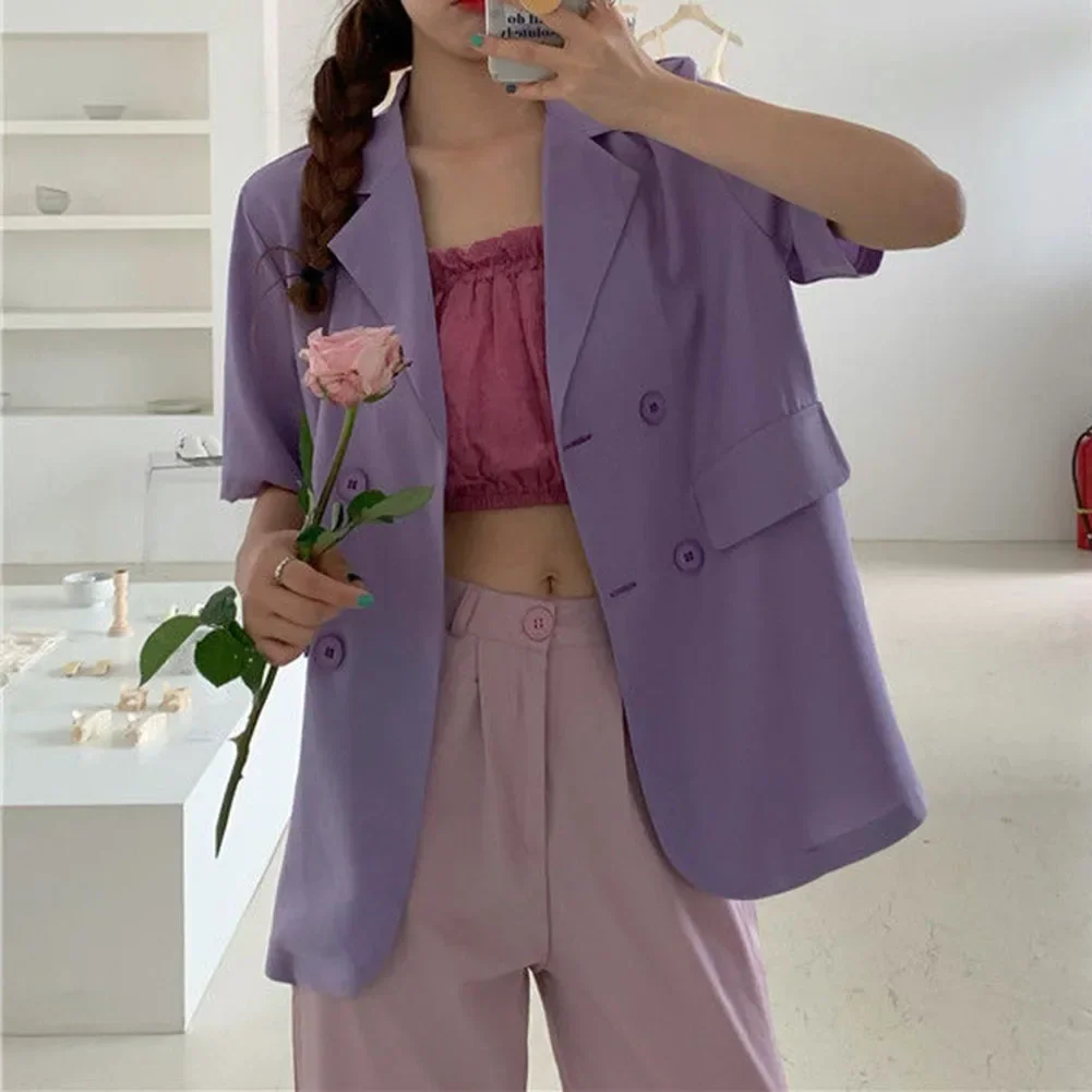 Blazer à Manches Courtes et Col Rabattu pour Femme, Veste, Costume