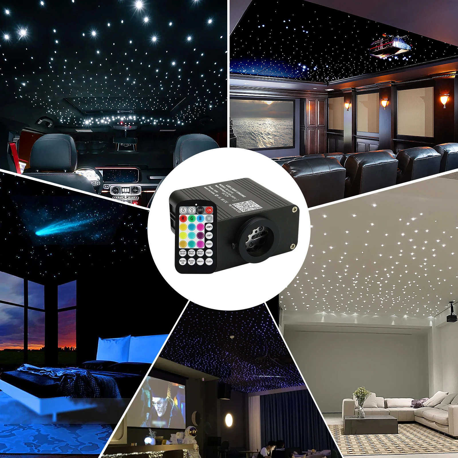 Luces de fibra óptica centelleantes RGBW de 16W, kit de luz de techo de estrella, Control por aplicación Bluetooth, cielo estrellado, luz LED para