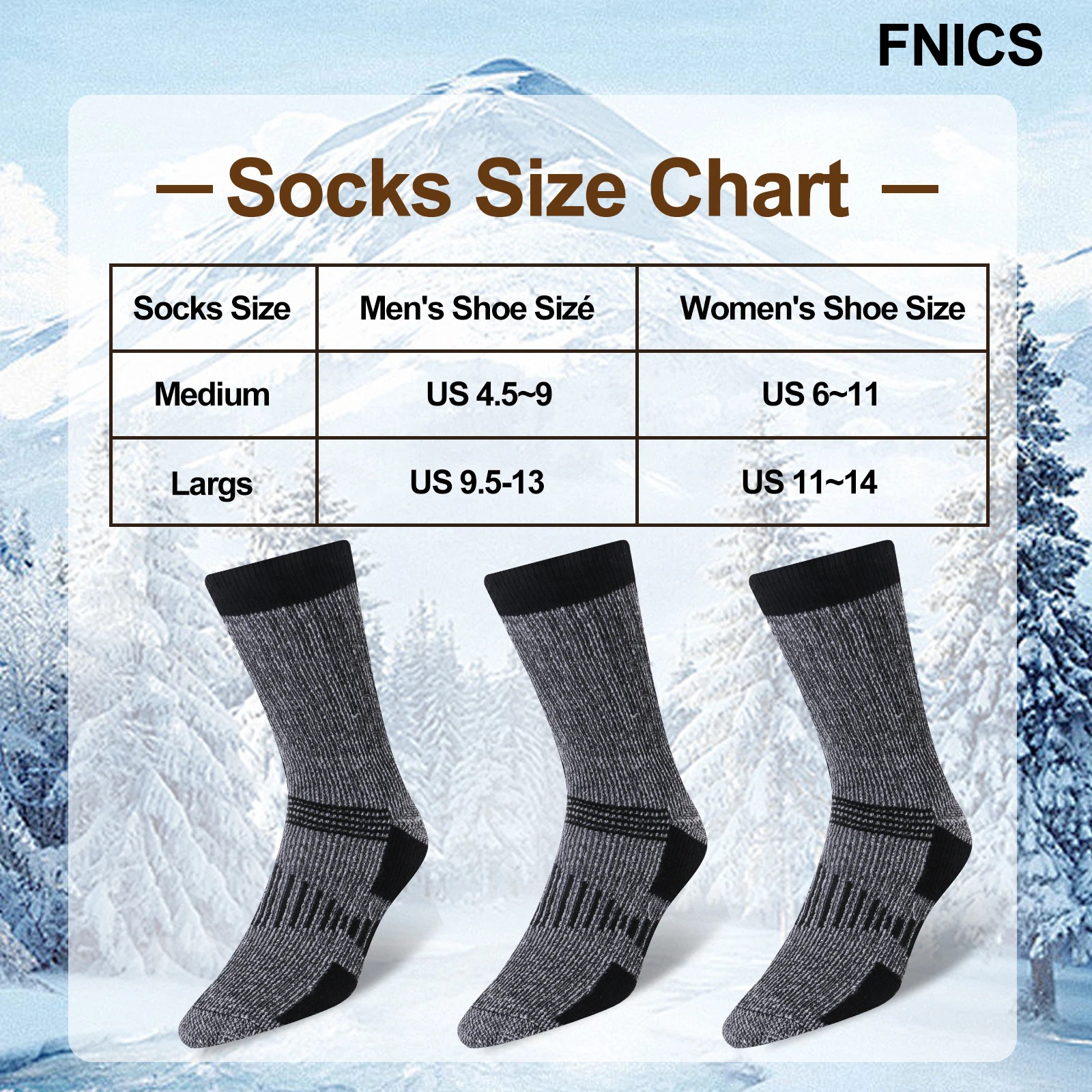 3 Pairs Men Women Merino Wool Crew Socks Thickened Thermal and Warm Socks for Winter Work Outdoor Hiking Running Sports Large