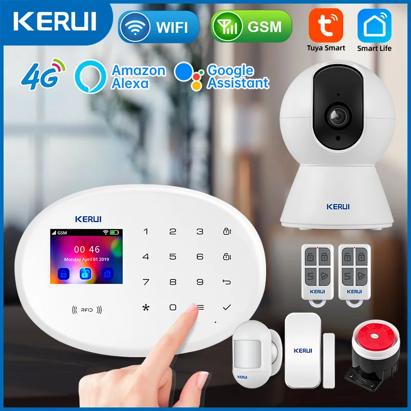 

Домашняя сигнализация KERUI 4G, беспроводная система сигнализации для дома со уведомлением к приложению Tuya Smart, датчиками движения, датчиками окон и дверей