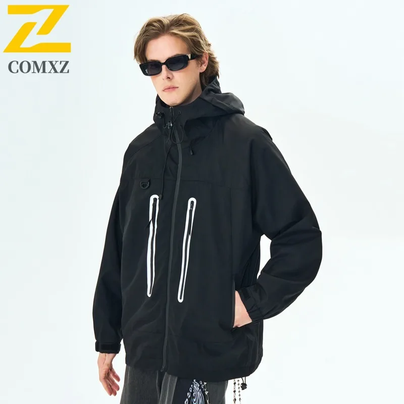 

COMXZ 2025, функциональная водонепроницаемая куртка унисекс с карманами и капюшоном, весна-осень, модное повседневное легкое удобное пальто