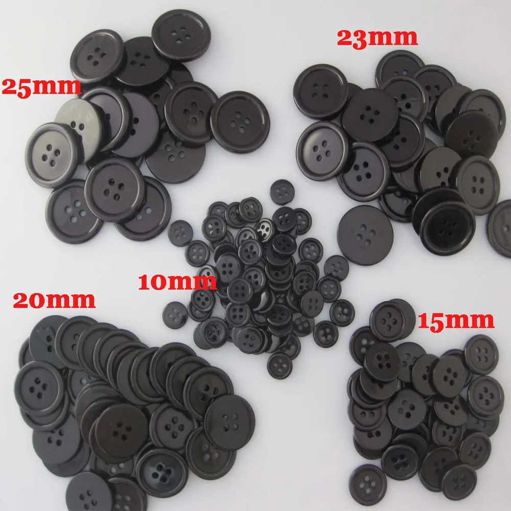 NBNVWO 4-Holes Black Shirt Buttons Black 9MM To 25MM 50Pcs/Lot Garment Accessories Decorative Craft DIY Sewing Supplies