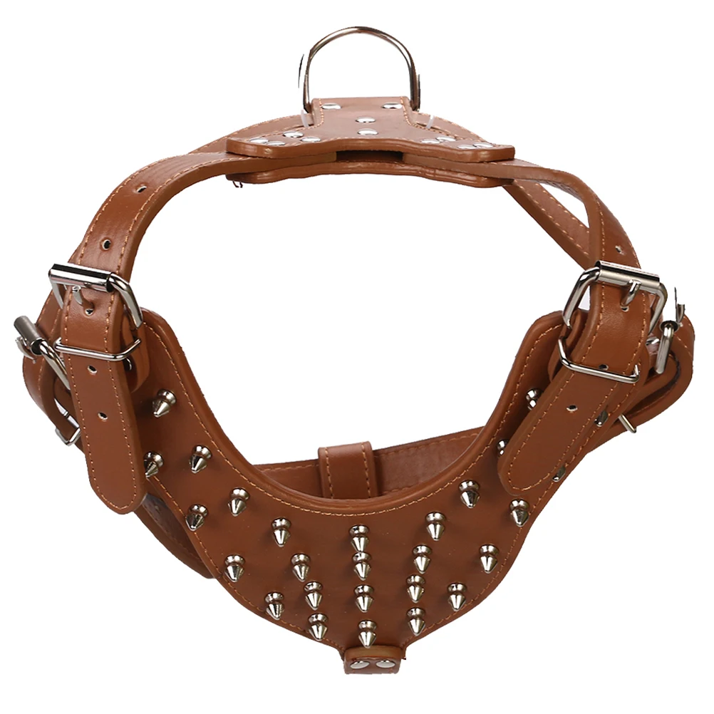 

Round Tack Strap Dog Puppy Vest Harness for Walking Large Dogs Metal Spike PU Soft Comfortable Reliable Safety Outdoor Pet