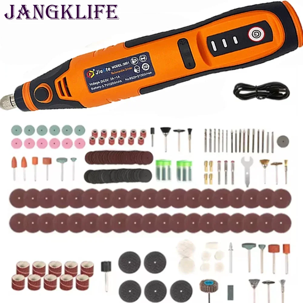 JANGKLIFE USB Cordless Rotary Tool Dremel Mini Drill Engraving Pen Electric Mini Wireless Drill with Accessories DIY Set