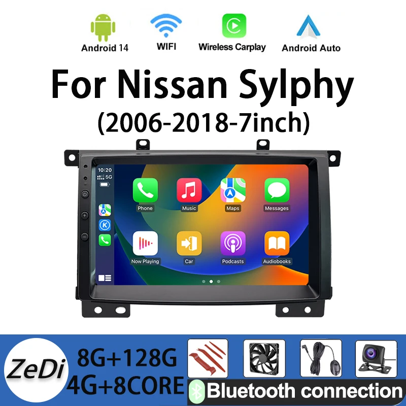 

For Nissan Sylphy(2006-2018-7inch)car radio Android 14 wirelessmultimedia video player GPS navigation