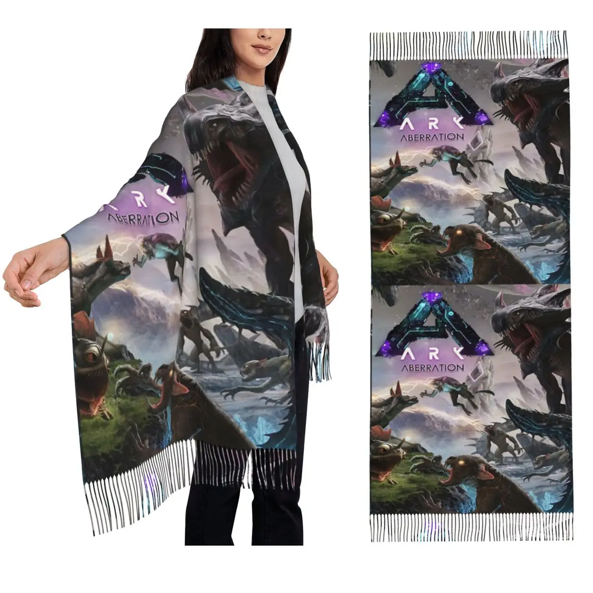 

Women Men Ark Survival Evolved Aberration Poster Scarf Tassel Scarves for Women Shawls and Wraps Large Fall Winter Shawl Wrap